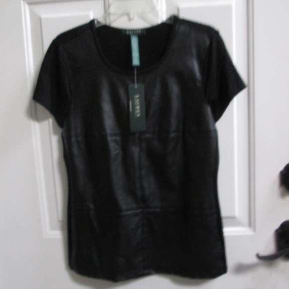 Ralph Lauren Tops - new RALPH LAUREN Black leather  look like pullover blouse Sz